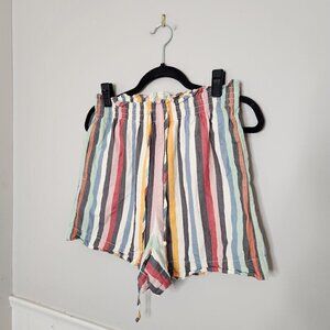 MADEWELL Smocked-Waist Pull-On Shorts in Rainbow Stripe